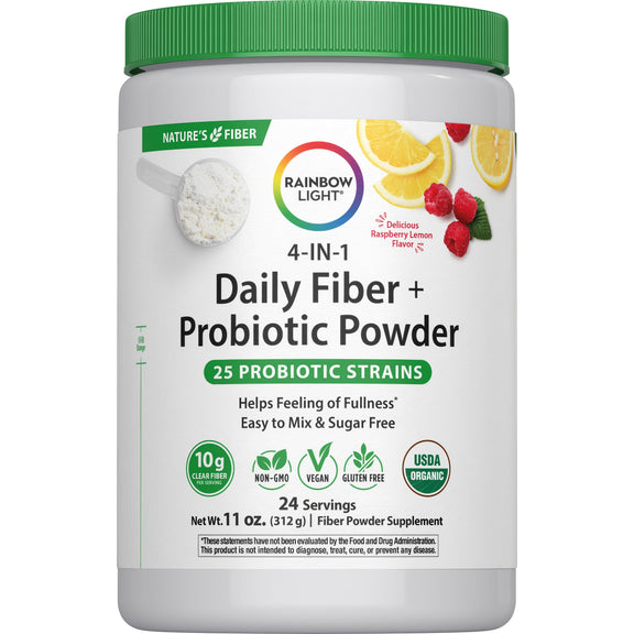 Daily Fiber + Probiotic Powder (Organic) Raspberry Lemon Flavor, 11 oz. (312 g) Powder