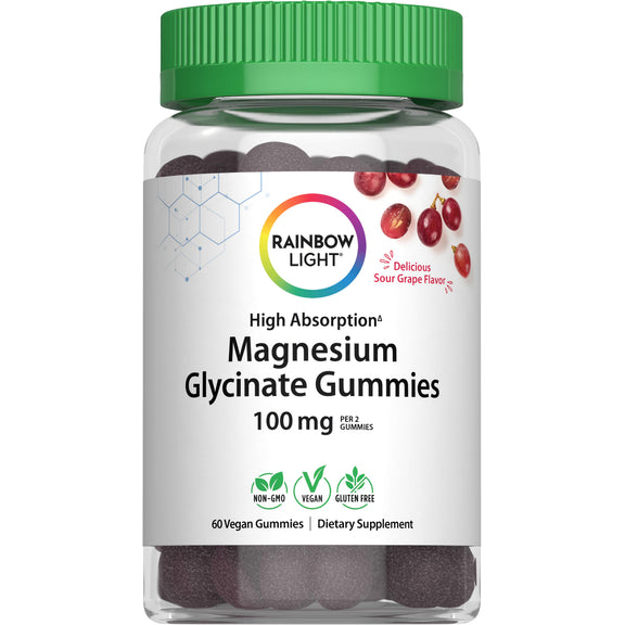 Magnesium Glycinate Gummies 100 mg Sour Grape Flavor, 60 Vegan Gummies