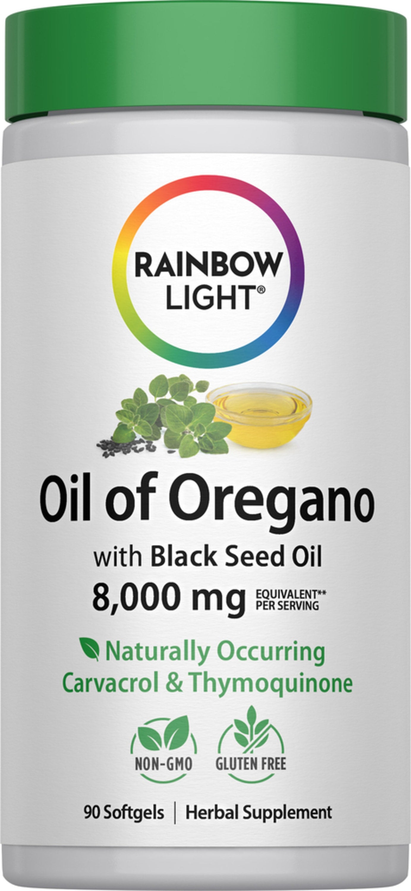 Oil of Oregano with Black Seed Oil, 8,000 mg equivalent per serving, available in 90 softgels.