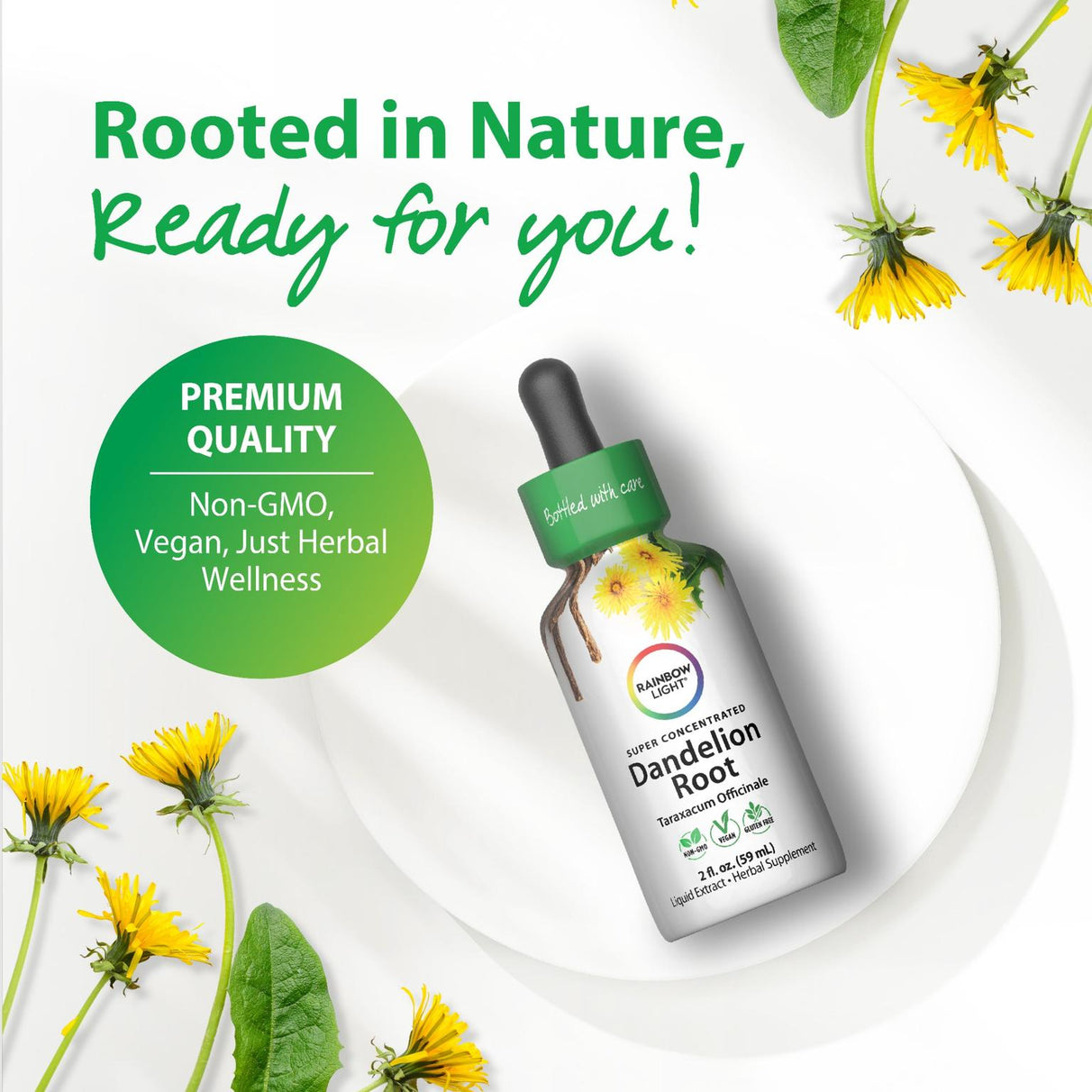 Bottle of Rainbow Light Dandelion Root Liquid Extract, 2 fluid ounces.