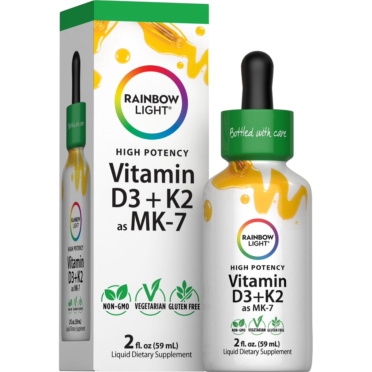 High Potency Vitamin D3 plus K2 as MK-7 Liquid Dietary Supplement in a 2 fl. oz (59 mL) bottle.